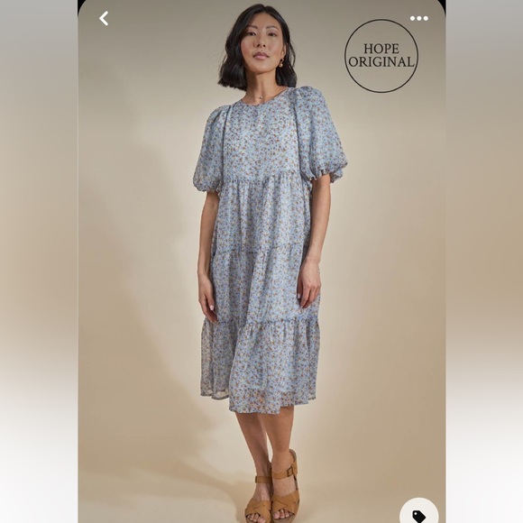 Hope Ave Women Floral Print Tiered Mid-Puff Sleeve Midi Dress - Picture 6 of 6